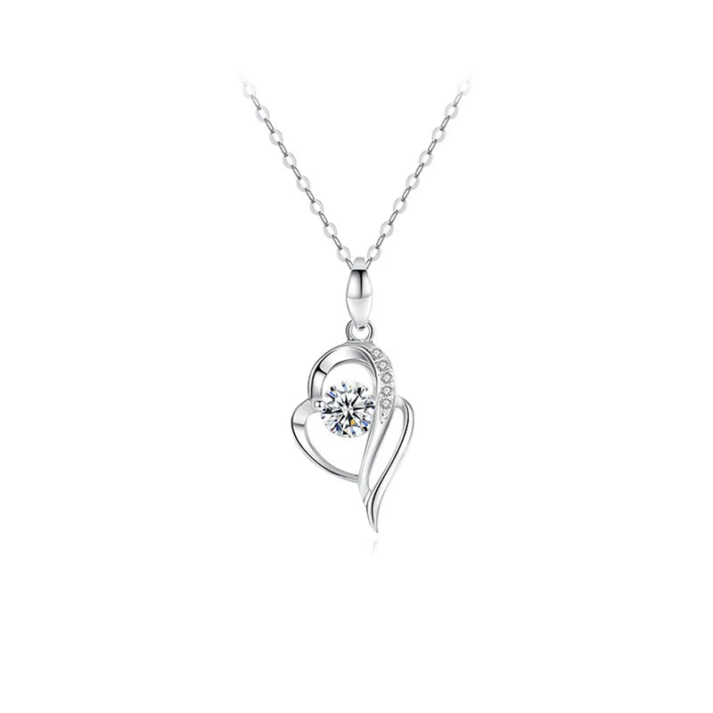 14k White Gold Heart Necklace Brilliant Cut Moissanite Heart Pendant Necklace