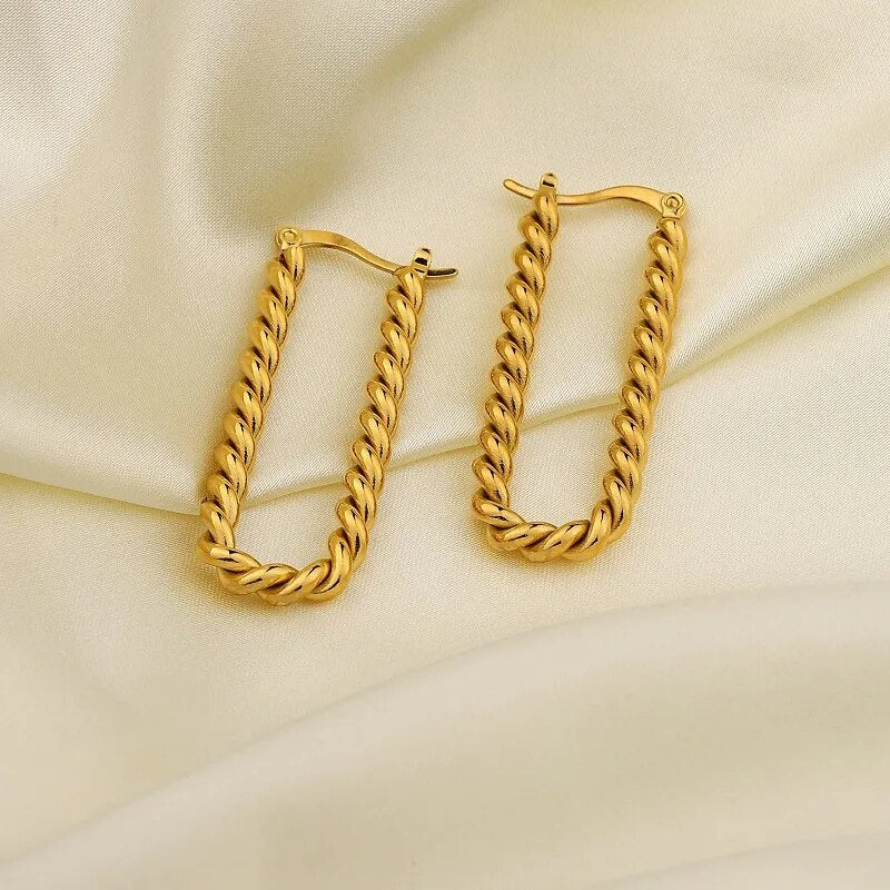 Waterproof Twisted Stainless Steel Hoop Earrings