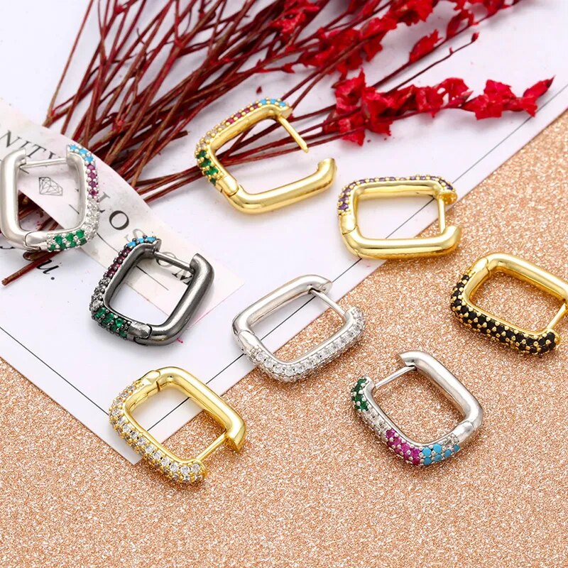 Hoop Earrings Multi Color Stones Cz