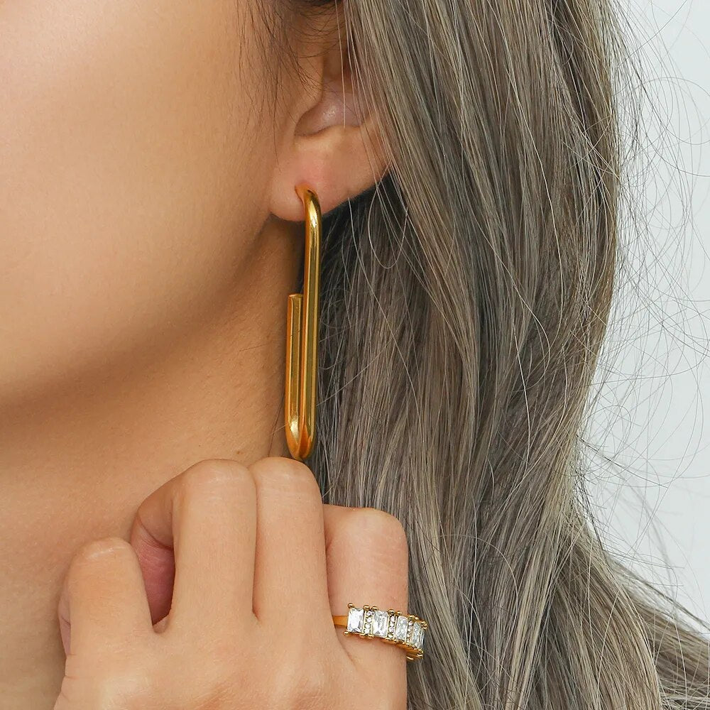 Long Geometric Rectangle Stud Earrings