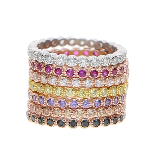 Multicolored 925 Sterling Silver Fashion cz Eternity Stack Silver Rings