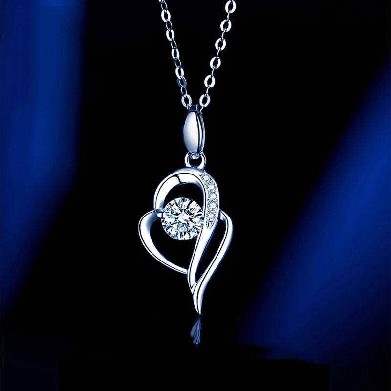 14k White Gold Heart Necklace Brilliant Cut Moissanite Heart Pendant Necklace