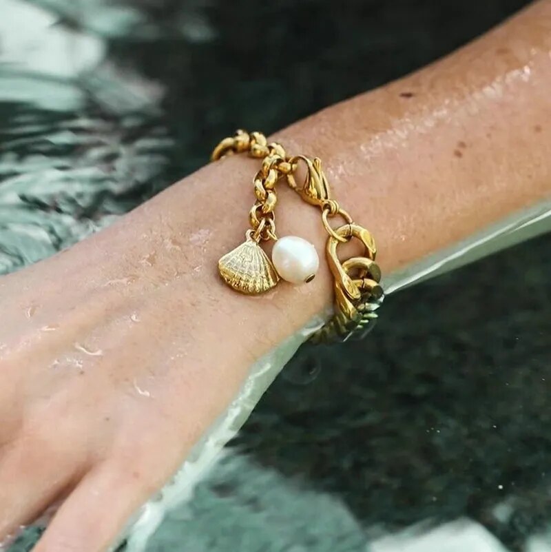 Stainless Steel Freshwater Pearl Bracelet