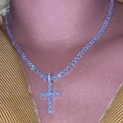 Iced Out Crystal Ankh Cross Pendant Tennis Necklace For Women Shining Butterfly Rhinestone Clavicle Chain Choker 2021 New Jewely