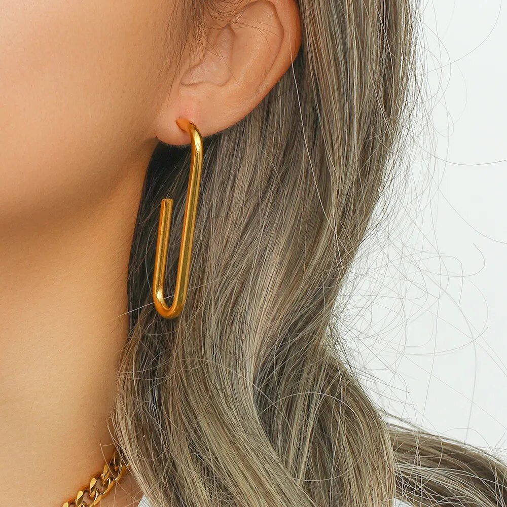 Long Geometric Rectangle Stud Earrings