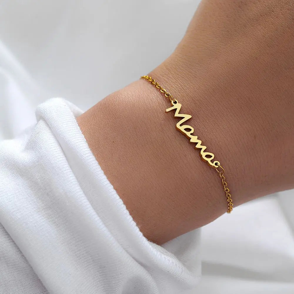 Stainless Steel Bracelet For Women Mom Letter MAMA Beads Cuff Charm Bracelet