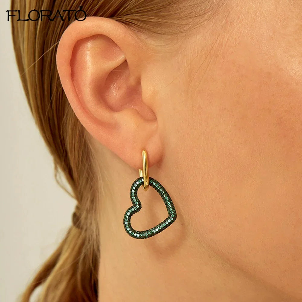 1Pcs Heart Shaped Large Pendant Hoop Earrings for Women 925 Silver Earring