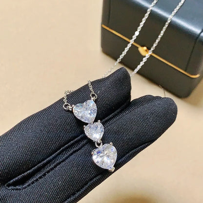 Heart Shaped Zircon Stone Necklace-Sterling Silver