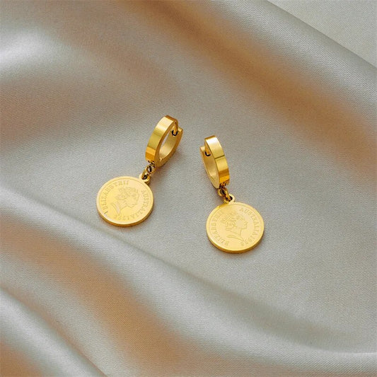 Round Portrait Coin Earrings