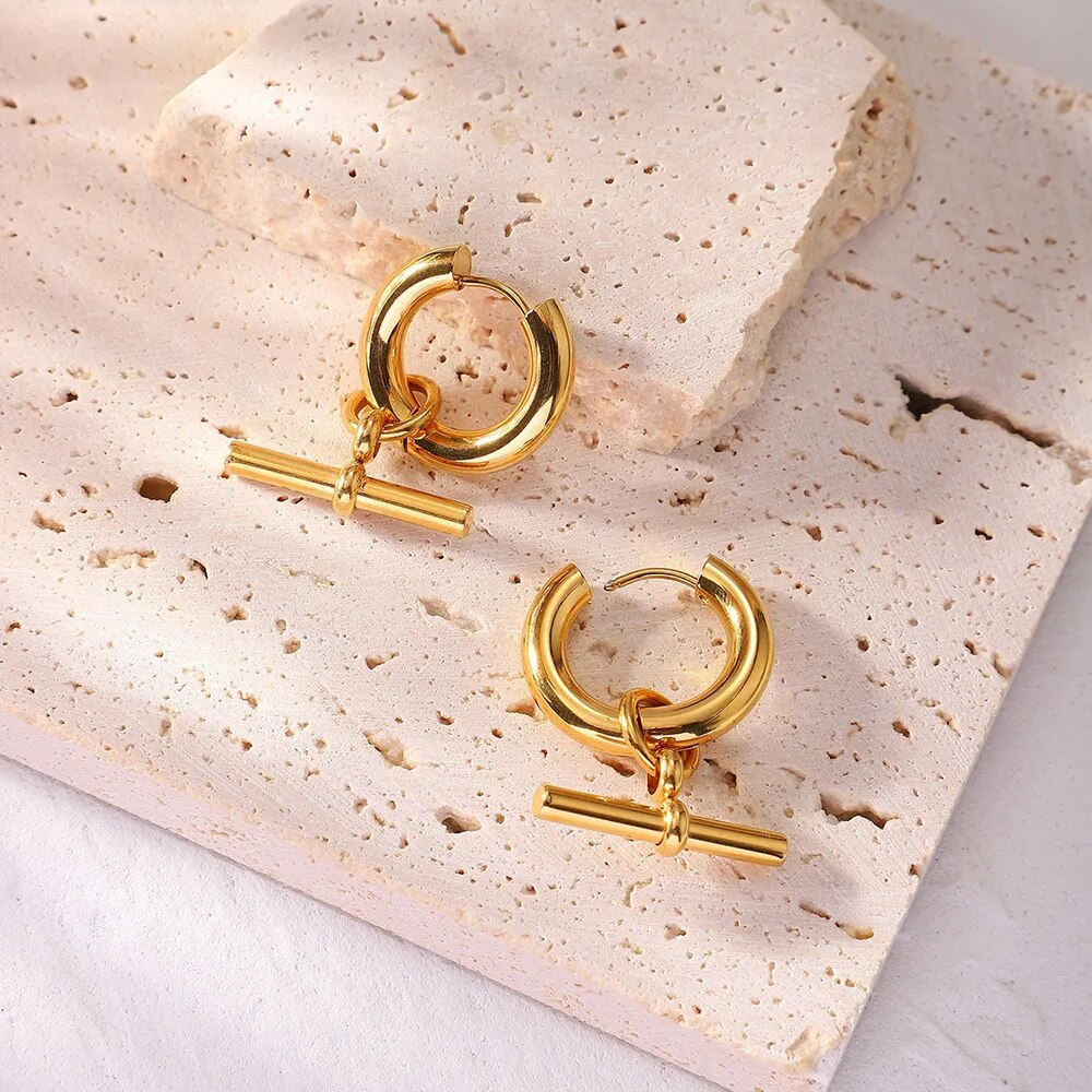 T Bar Pendant Hoop Earrings