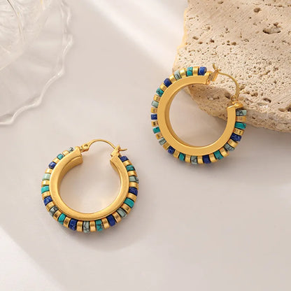 Green Stone Hoop Earrings