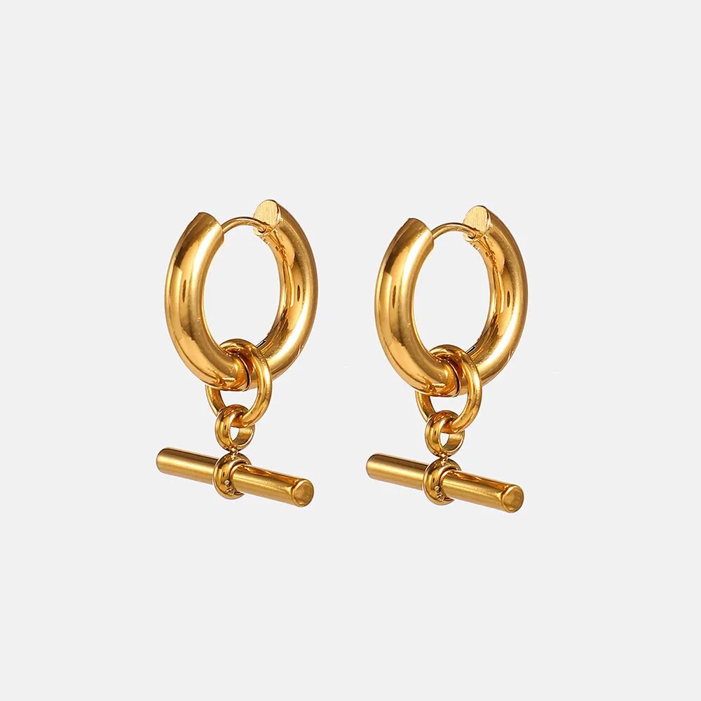 T Bar Pendant Hoop Earrings