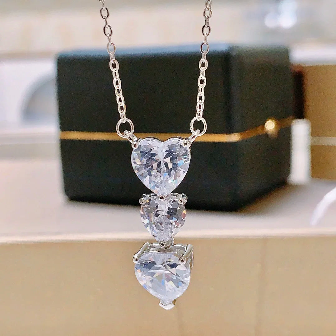 Heart Shaped Zircon Stone Necklace-Sterling Silver