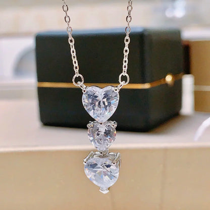 Heart Shaped Zircon Stone Necklace-Sterling Silver