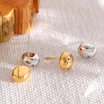 18k Gold Plated Minimalist Stainless Steel Round Ball Beads Stud Earrings