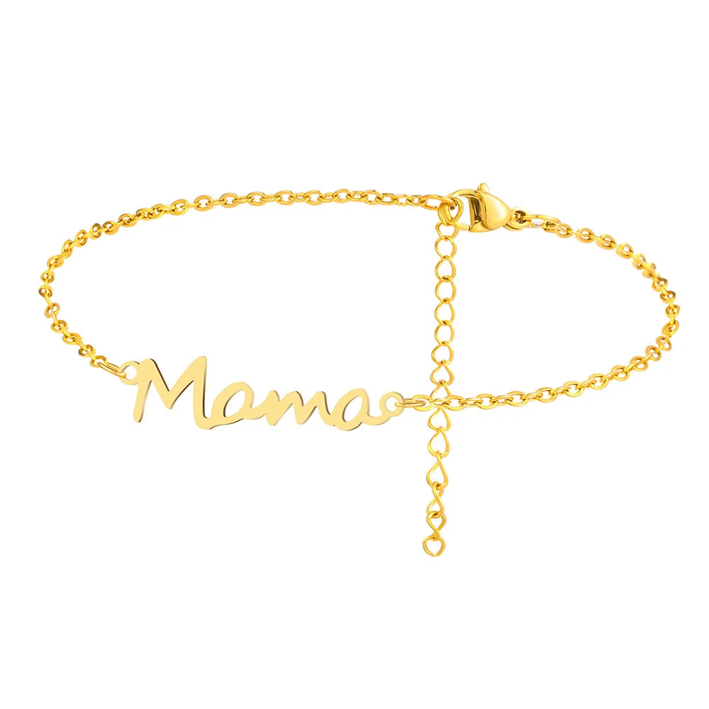 Stainless Steel Bracelet For Women Mom Letter MAMA Beads Cuff Charm Bracelet