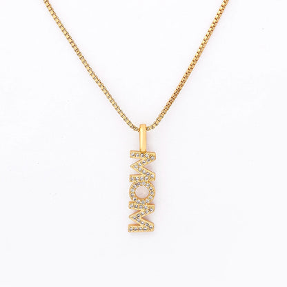 Mom Letter Pave Crystal Pendant Necklace