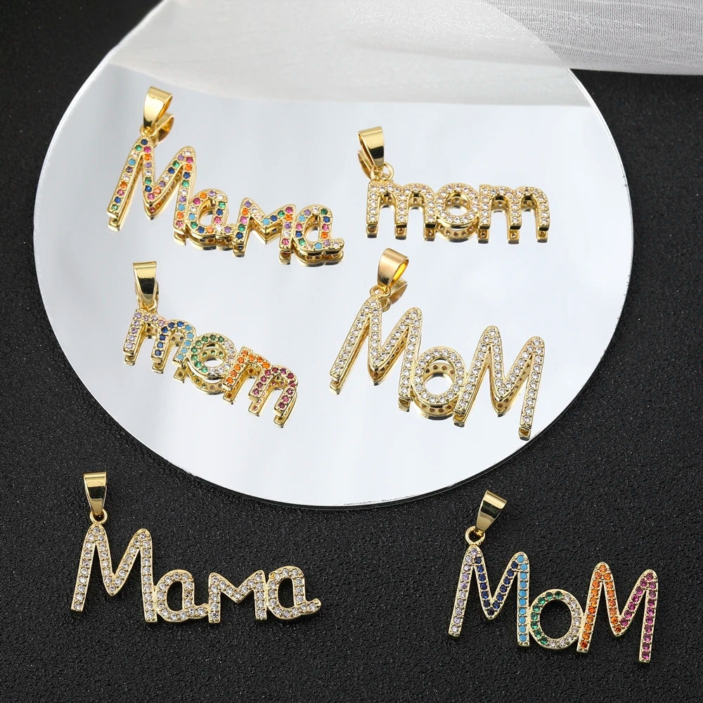 DIY 18K Gold Plated Cubic Zirconia Mama Mom Pendant