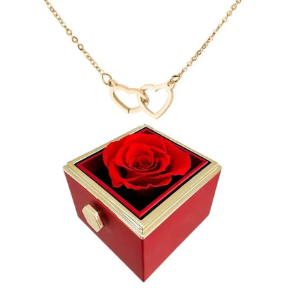 Eternally Preserved Rotating Rose Box-Engraved Heart Necklace