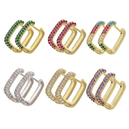 Hoop Earrings Multi Color Stones Cz