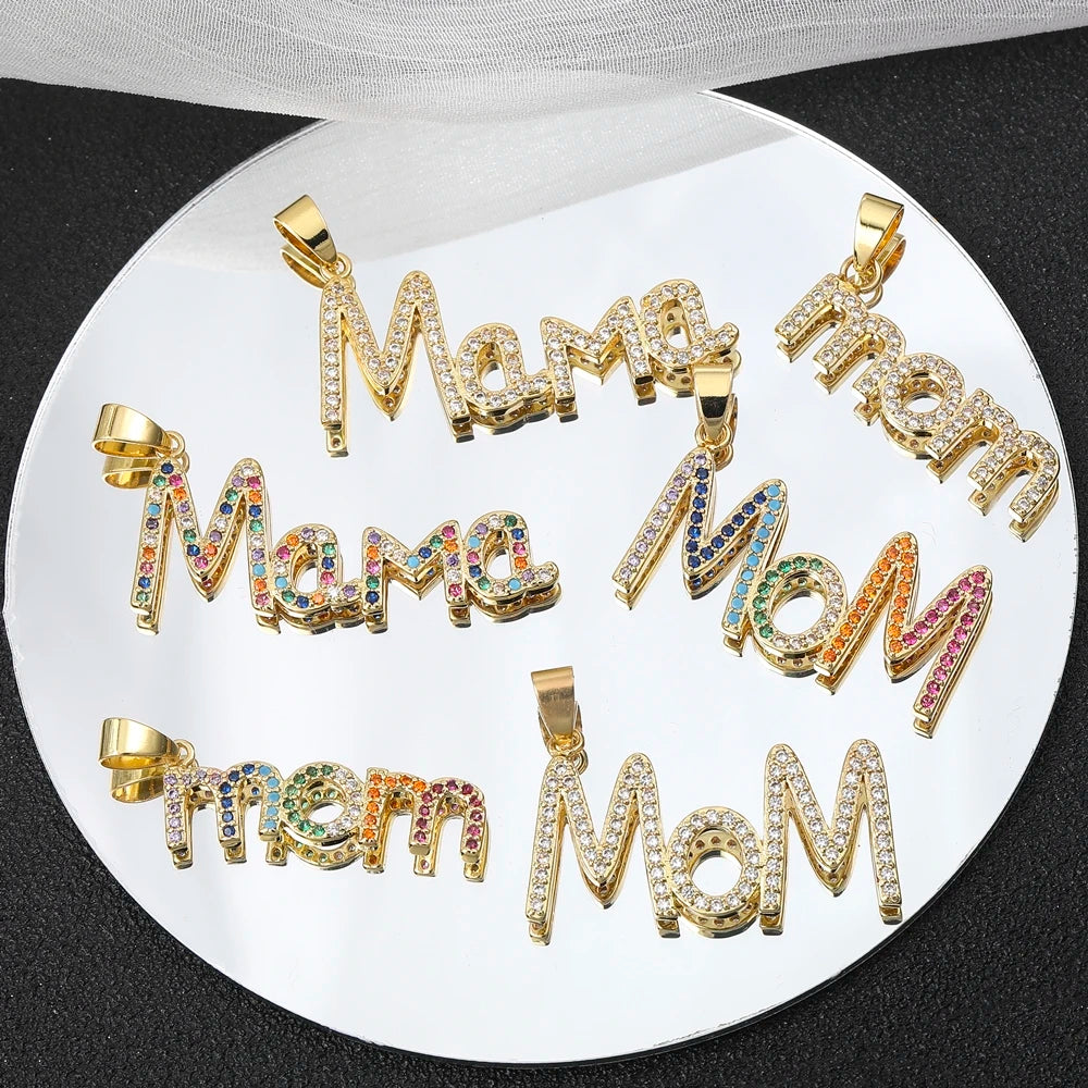 DIY 18K Gold Plated Cubic Zirconia Mama Mom Pendant