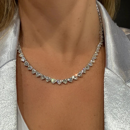 72 Carat Heart Cut Full Moissanite Diamond Necklace with Gra Certificate 925 Sterling Silver Tennis Necklaces