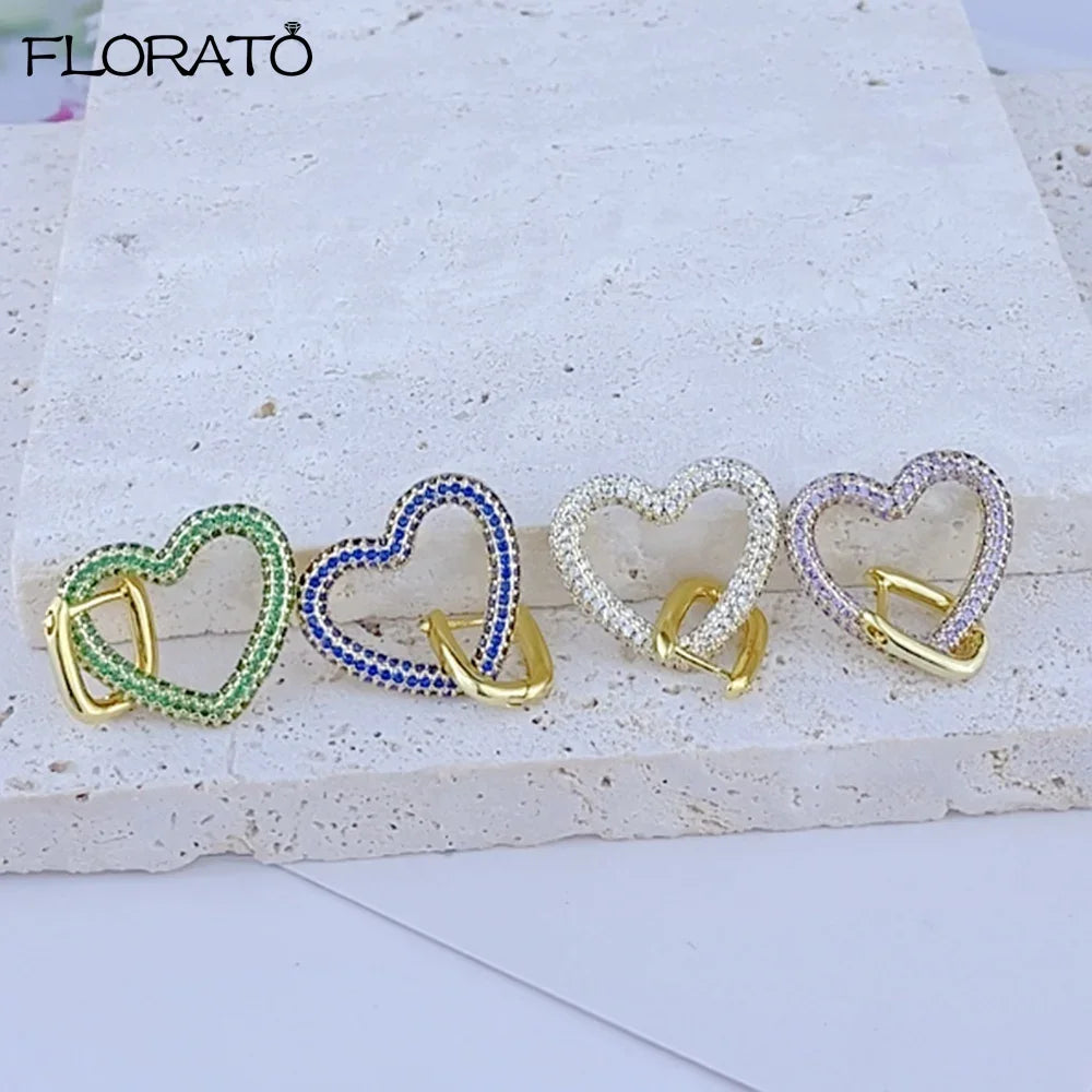 1Pcs Heart Shaped Large Pendant Hoop Earrings for Women 925 Silver Earring