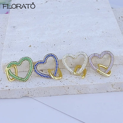 1Pcs Heart Shaped Large Pendant Hoop Earrings for Women 925 Silver Earring