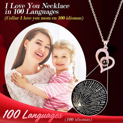 Eternal Rose Bear Box with Necklace Projection 100 Languages I Love You Heart Pendant