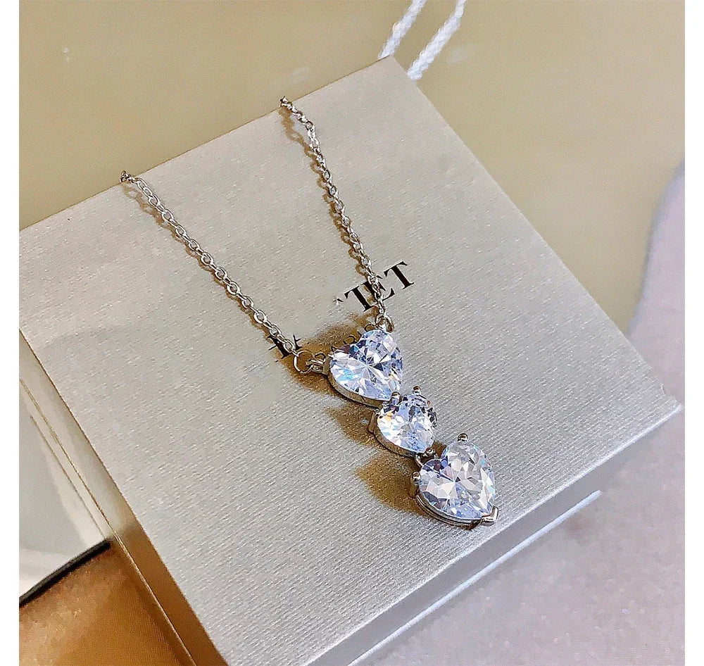 Heart Shaped Zircon Stone Necklace-Sterling Silver