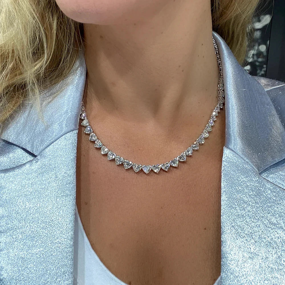 72 Carat Heart Cut Full Moissanite Diamond Necklace with Gra Certificate 925 Sterling Silver Tennis Necklaces